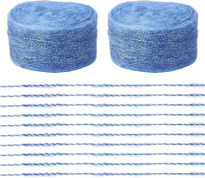 2 Roll Mohair Wool Yarn Soft for Crocheting Knitting Hand Washable Long Wool Yarn DIY Scarf Crochet Thread for Clothes Hats Sweater Scarf Craft Projects (Light Steel Blue)