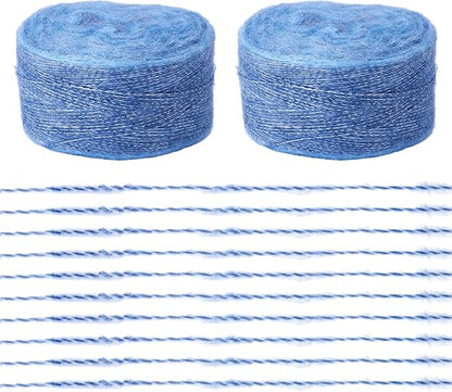2 Roll Mohair Wool Yarn Soft for Crocheting Knitting Hand Washable Long Wool Yarn DIY Scarf Crochet Thread for Clothes Hats Sweater Scarf Craft Projects (Light Steel Blue)