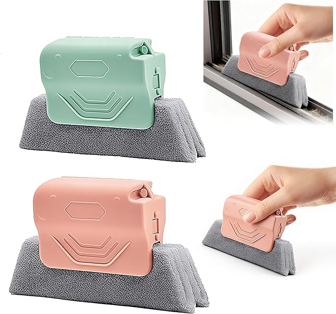 2026 New Magic Window Track Cleaner, Window Groove Cleaning Brush Tools Set, Sliding Door, Sill, Tile Lines, Shutter, Car Vents, Small Spaces Clean (Green+Pink)