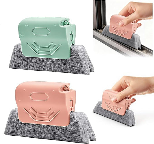 2026 New Magic Window Track Cleaner, Window Groove Cleaning Brush Tools Set, Sliding Door, Sill, Tile Lines, Shutter, Car Vents, Small Spaces Clean (Green+Pink)