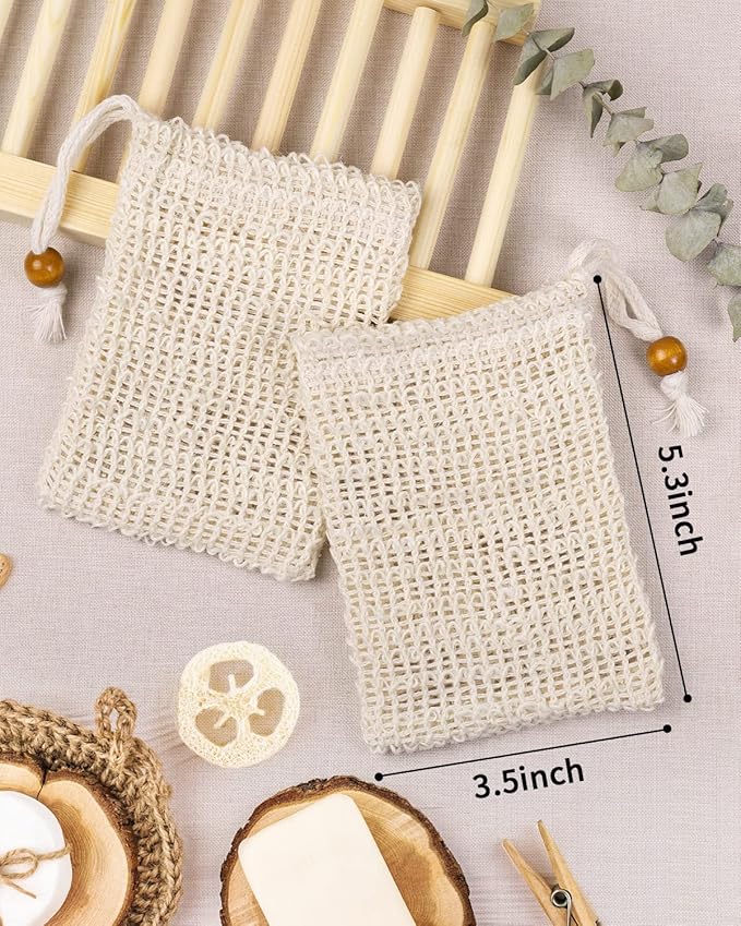 Soap Bags Mesh Exfoliating 8 Pieces, 100% Natural Sisal Soap Pouch Savers for Shower Use Like Massaging and Scrubbing(5.9 × 3.9inches)