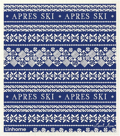 Christmas Holiday Ski Collection Swedish Dishcloth, Reusable Paper Towel, Super Absorbent Cellulose Sponge, Washable Kitchen Cleaning Cloth (Ski Sweater - 1 Pack)