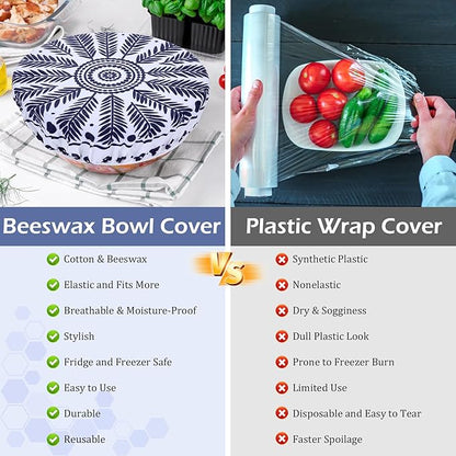 5-Size Reusable Beeswax Bowl Covers for Bread Proofing, Cotton Cloth Flexible Beeswax Wraps for Food Storage(Blue Lily)