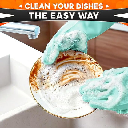 ALPENKOK Silicone Dishwashing Gloves with Scrubber – Non-Slip Silicone Gloves wor Washing Dishes | Household Use
