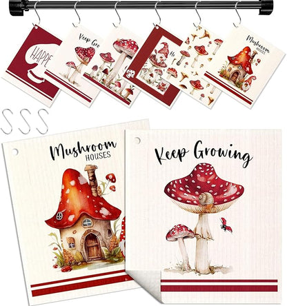 Miss Adola Kitchen Swedish Dishcloths with Hooks - 6 Pack Reusable Dish Cloths for Washing Dishes Fast Drying Cute Fun Swedish Dish Towels Washable Cleaning Sponge, Red Swamm