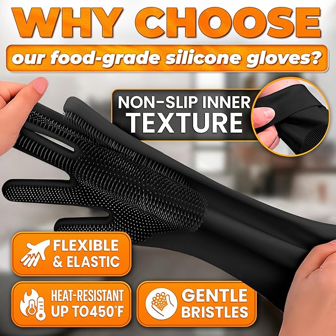 Dog Hair Removal Products – Cat & Dog Shampoo Gloves with 3000 Soft Bristles, 2-in-1 Dog Bath Gloves 11.6", Durable Silicone, Saves Shampoo | Massage, Grooming & Clean Wet or Dry, Every Breed (Black)