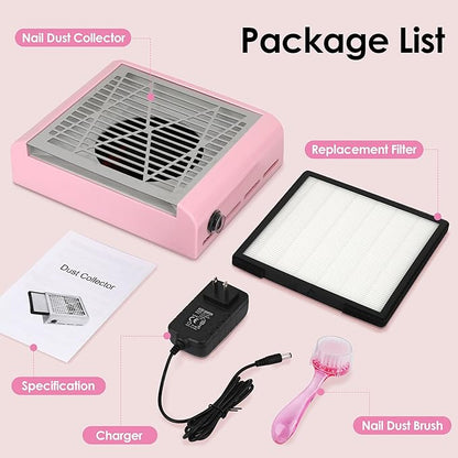 Nail Vacuum Dust Collector for Nails Pink Nail Dust Collector Vacuum, Nail Duster Collector Fan for Nails Dust Collector Acrylic Nails with a Brush for Manicure Salon