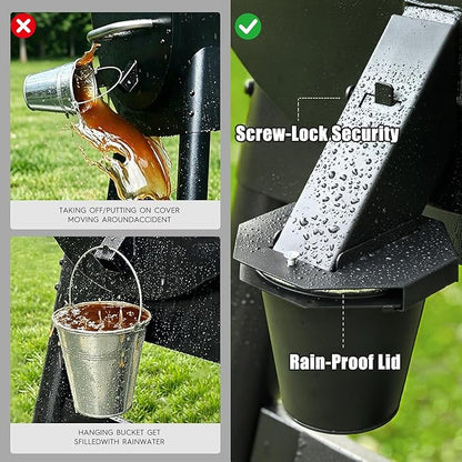 Grease Bucket for Pellet Grill Compatible with Traeger, Pit Boss, Z Grills, Recteq & More, 20-Pack 60oz Liners with Octagonal Lid, Screw-Lock Drip Bucket Includes Replaceable Brush Head