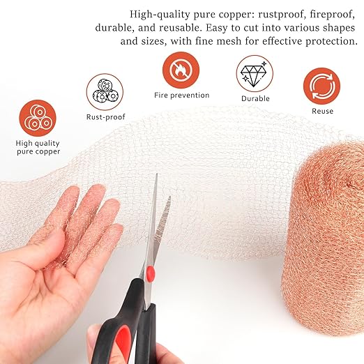 Copper Mesh Rodent Control, 5 in x 400 ft（2 Rolls of 200ft） Proof Wire Screen Roll for Mice Rat Rodent, Bat & Snail, DIY Blocker Weep Hole Filler & Wool Mouse Trap