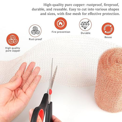 Copper Mesh Rodent Control, 5 in x 400 ft（2 Rolls of 200ft） Proof Wire Screen Roll for Mice Rat Rodent, Bat & Snail, DIY Blocker Weep Hole Filler & Wool Mouse Trap