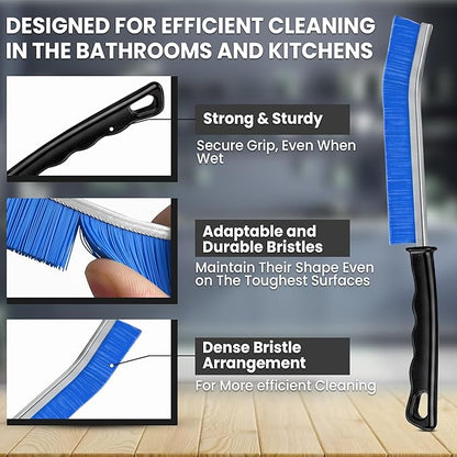 Crevice Cleaning Brush Set – 3Pcs Hard Bristle Cleaning Tools in Black, Red & Blue for Grout, Tile Floors, Gaps & Narrow Spaces – Small Grout Scrub Brush for Bathroom, Shower, Window Tracks, Kitchen