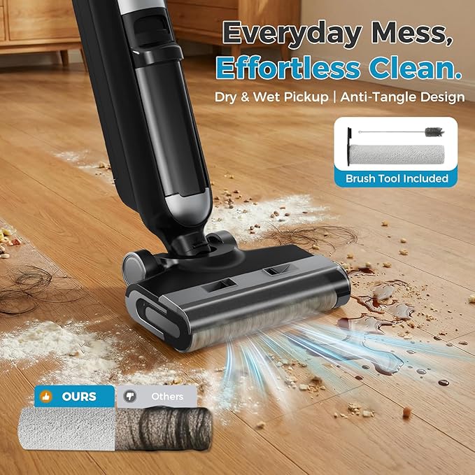 Wet Dry Vacuum Cleaner, Cordless Floor Washer, Vacuum and Mop All in One with Auto Self-Cleaning, Dual Water Tank & Tangle-Free Brush Design, Dual-Edge Cleaning, Up to 35-Minute Runtime