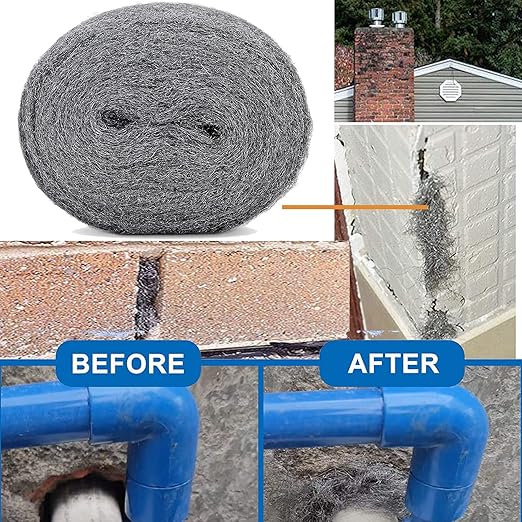 Steel Wool Mice Control Pads & Rodent Barrier Kit - Gap Blocker Fill Fabric for Holes in Siding/Pipeline/Vents - 2 Pack