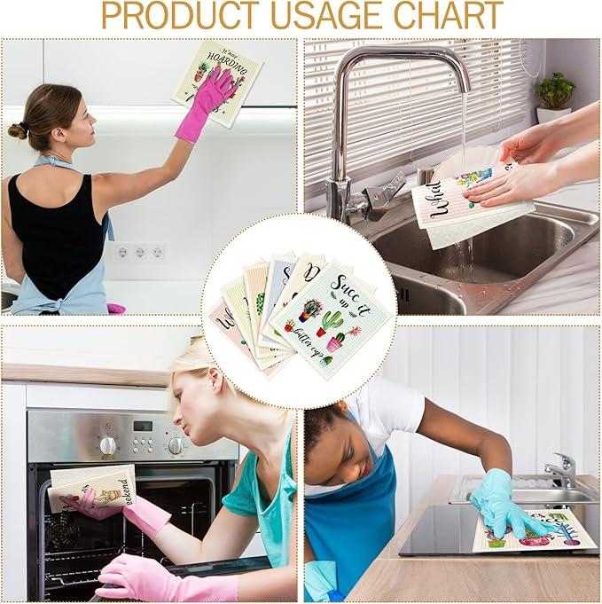 Cunhill 6 Pcs Swedish Kitchen Dish Cloths Kitchen Towels Reusable Sponge Cleaning Cloths Wipes Absorbent Dish Cloth Quick Drying Washable Decorative Tea Towels No Odor Bar Hand Towel (Plants)