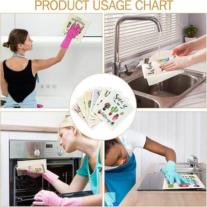 Cunhill 6 Pcs Swedish Kitchen Dish Cloths Kitchen Towels Reusable Sponge Cleaning Cloths Wipes Absorbent Dish Cloth Quick Drying Washable Decorative Tea Towels No Odor Bar Hand Towel (Plants)
