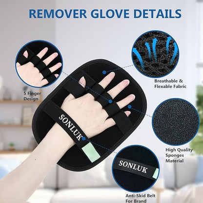 2 Pack Pet Hair Removal Glove,Upgraded 5-Finger Pet Hair Remover Glove for Dogs&Cats,Reusable Electrostatic Magic Brush Pet Hair Removal Tool for Laundry,Furniture,Carpets,Car Seats(Black)