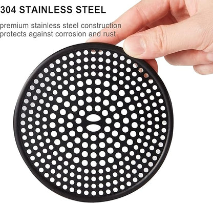 304 Stainless Steel Hair Catcher Shower Drain Cover with Silicone, Shower Stall Drain Strainer, Bathtub Hair Stopper, Bathroom Hair Trap Floor Drain Protector, Matte Black 4.33 Inches Round Flat
