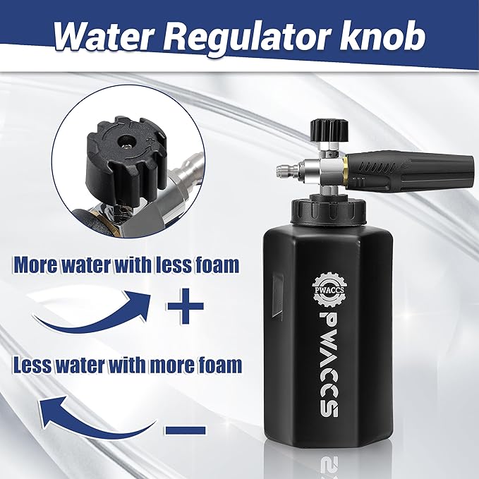PWACCS Dual Foam Cannon with Pressure Washer Short Gun, Dual Connector Accessory, Car Wash Foam Gun Kit with 1/4" Quick Connector, 5 Sprayer Nozzles, 1.5 Liter, 5000 PSI