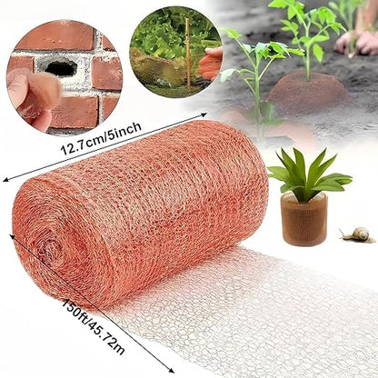 5 Inch x 150 ft Copper Mesh Roll for Rodent Control – Rustproof Wire Gap Filler for Holes, Bat/Snail Barrier, Garden & Home Repair – Includes Gloves, Scissors & Trowel