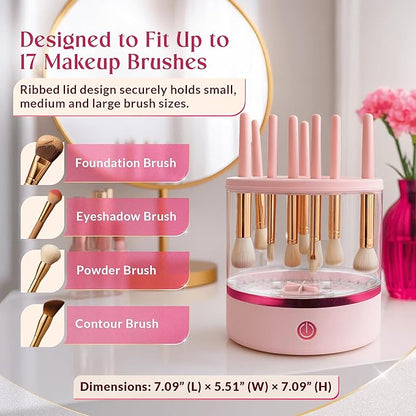 360° Electric Makeup Brush Cleaner - Dual Spin Makeup Brush Cleaning Machine, Holds 17 Brushes, Portable and Compact Design for Travel & Home Use, Perfect Brush Cleaner for Makeup Professionals