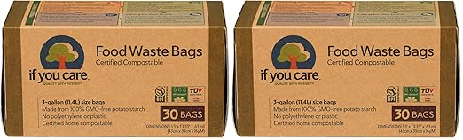 If You Care Compostable Trash Bags for Food Scraps, Kitchen Waste, Garbage – 30 Count, 3 Gallon – Certified Compostable, Non Plastic, Disposable (Pack of 2)