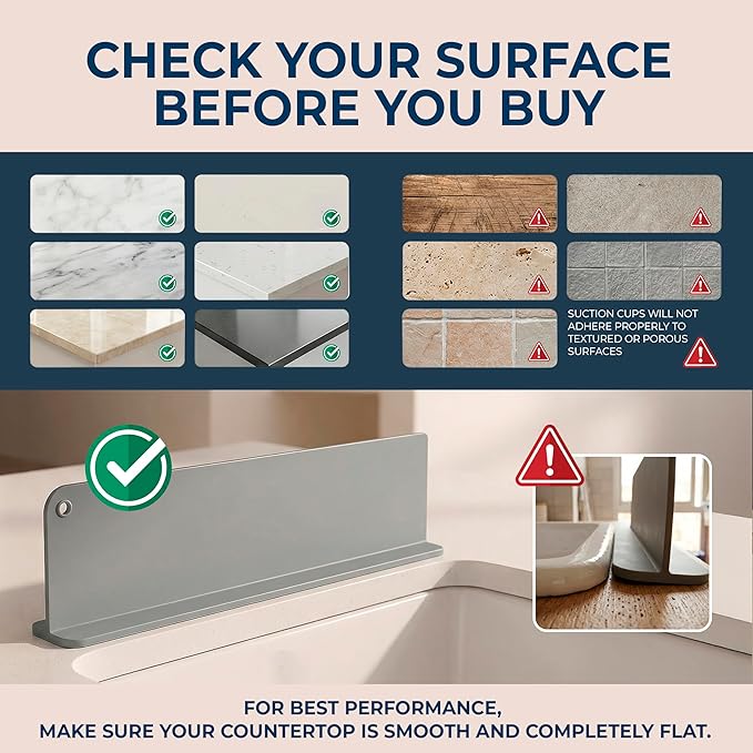 Silicone Sink Splash Guard 17.3" with Suction Cups + Bonus - For Sink Area - Keep Counters Dry & Protect Clothes from Water Splashes for Kitchen, Bathroom, Laundry