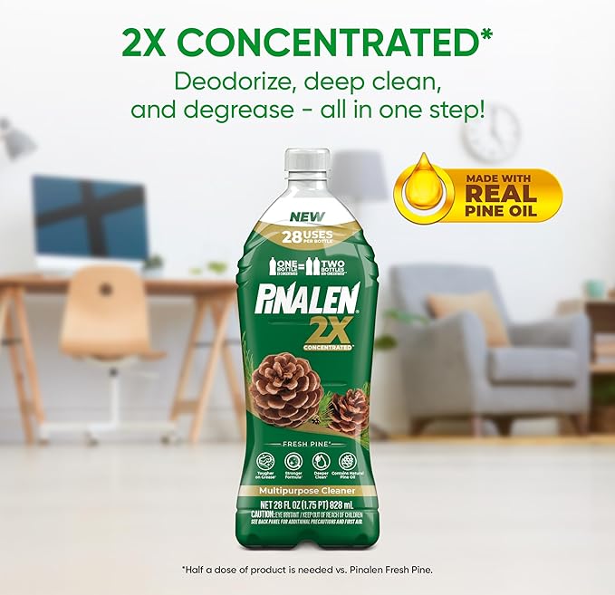 PINALEN 2X Concentrated Multipurpose Cleaner - Fresh Pine Scent - 28 fl oz - All Purpose Cleaner for Kitchen, Bathroom, Laundry, Floors & Outdoors