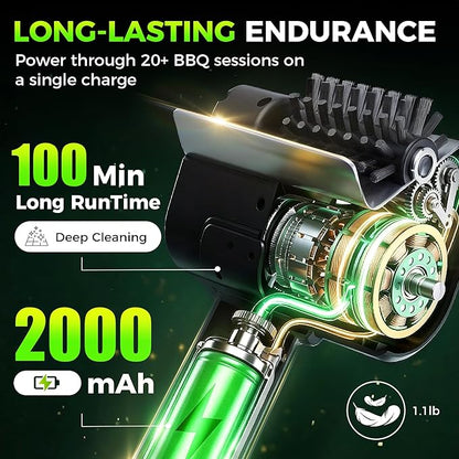 Electric BBQ Grill Brush - Cordless USB Rechargeable Grill Cleaning Brush with High-Speed Motor, Heavy Duty Stainless Steel Bristles, Automatic Barbecue Grate Cleaner Tool, Perfect BBQ Accessories