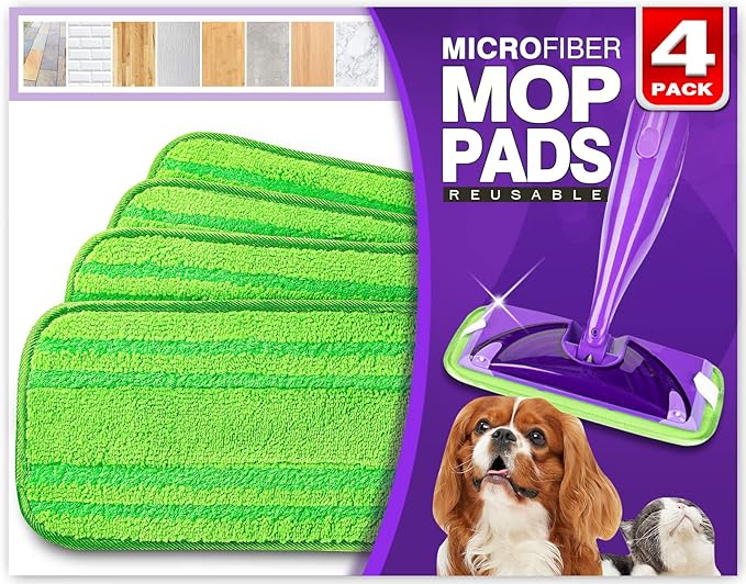Orighty Reusable Mop Pads Compatible with Swiffer WetJet - Microfiber Pad Refill Machine Washable for Household Cleaning - Cleaning Floor Mop Head Pads Work Wet and Dry - Pack of 4