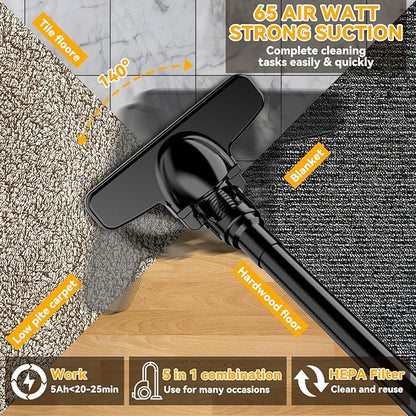 Cordless Vacuum for Dewalt Battery, 5 in 1 Handheld Electric Vacuum Cleaner with 500W Powerful Motor, 46 CFM Portable Hand Vacuum with Filtration HEPA for Floor, Carpet, Car (Battery Not Included)