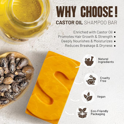 Herbishh Shampoo Bar for Hair Growth – Strengthening & Nourishing, Solid Soap for Thinning Hair, Paraben-Free & Sulfate-Free, 3.53 oz (Caster Oil Shampoo, Pack of 1)