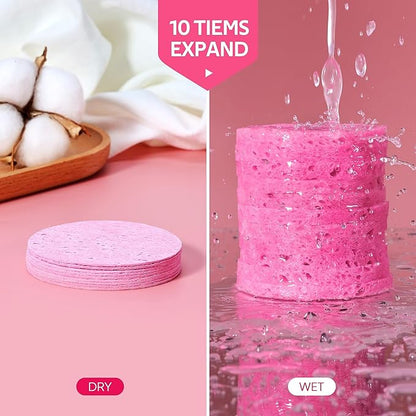 GAINWELL Bride to Be Gifts, 50-Count Compressed Facial Sponge, Daily Facial Cleansing and Exfoliating, 100％ Natural Cosmetic Spa Sponges for Makeup Remover, Reusable, Pink