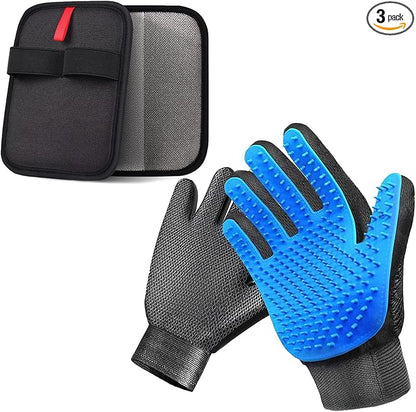 NVNAN 2-in-1 Pet Grooming Glove & Fabric Hair Remover - Reusabie, Silicone Massage Bristles,Static Adhesion for Quiuck Shedding Control,Safe for Dogs & Cats