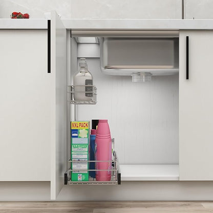 Under Sink Organizer 9" W X17 D, Pull Out Cabinet Organizer 2 Tier, Under Sink Slide Out Chrome Plated, Under Kitchen Bathroom Organizer, Pantry Cabinet Closet Organization Rack, 1 Pack