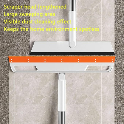 Multifunction Rubber Air Broom, Silicone Floor Squeegee, Air Broom, Rubber Squeegee with 56" Long Handle, Floor Scraping Sweeper Wiper for Bathroom Shower Kitchen Pet Hair Fur Marble Tile (Orange)