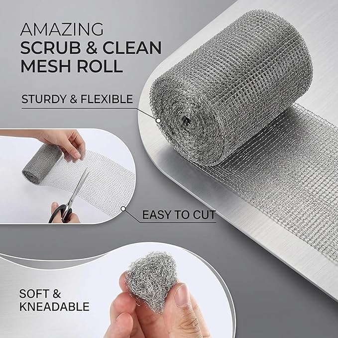 Stainless Steel Wool for Rodent Control - 6m x 12.7cm Double Woven Mesh Roll, Mice Blocker and Gap Sealer for Home & Garden Protection