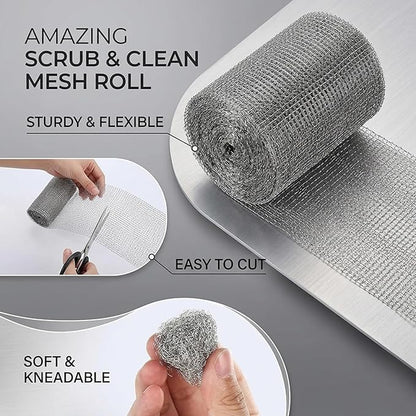 Stainless Steel Wool for Rodent Control - 6m x 12.7cm Double Woven Mesh Roll, Mice Blocker and Gap Sealer for Home & Garden Protection