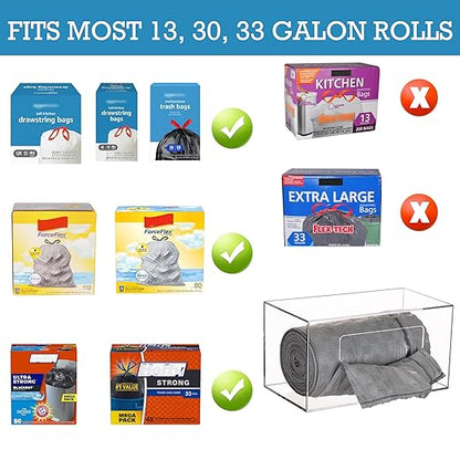 Trash Bag Dispenser Roll Holder, Wall Mount Acrylic Garbage Bag Dispenser Roll Holder for Kitchen Cabinet, Trash Can Liners Organizer for Under Sink, Clear