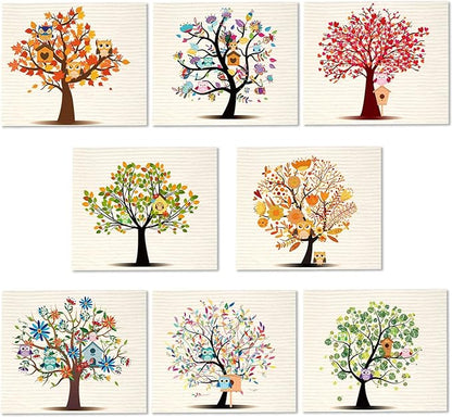 Vesici 8 Pcs Kitchen Dishcloths, Mixed Trees Owls Washable Reusable Sponge Cloths, Absorbent Dish Cloth, Washable Cleaning Wipes for Kitchen Dishes Bar Countertops