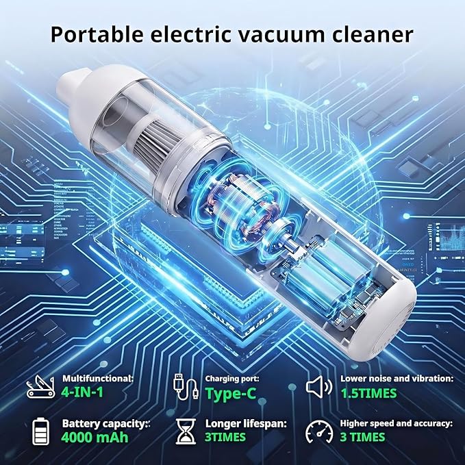 Handheld Car Vacuum Cleaner,Car Vacuum Portable,High Power Hand Held Vacuum,with 2 Suction Modes and 16800 Pa Suction Power Blowing & Inflating 2 Modes for Car, Desk, Keyboards
