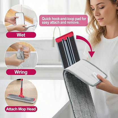 JOYMOOP 18 Inch Dust Mop for Hardwood Floors, Heavy Duty Industrial Wet Dry Mops with Telescopic Handle, Includes 5 Microfiber Mop Pads - Red-Grey