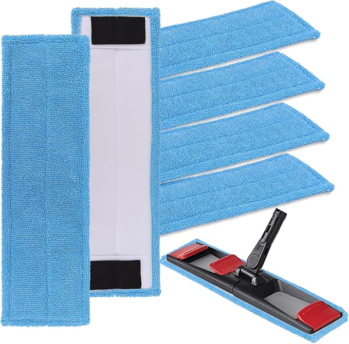 Replacement Flat Mop Pads Fit for Rubbermaid Commercial 18 Inch Adaptable Mops - 6 Pack Wet & Dry Microfiber Professional Cleaners Reusable Refills for Light-Duty Floor Cleaning- Blue