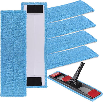 Replacement Flat Mop Pads Fit for Rubbermaid Commercial 18 Inch Adaptable Mops - 6 Pack Wet & Dry Microfiber Professional Cleaners Reusable Refills for Light-Duty Floor Cleaning- Blue