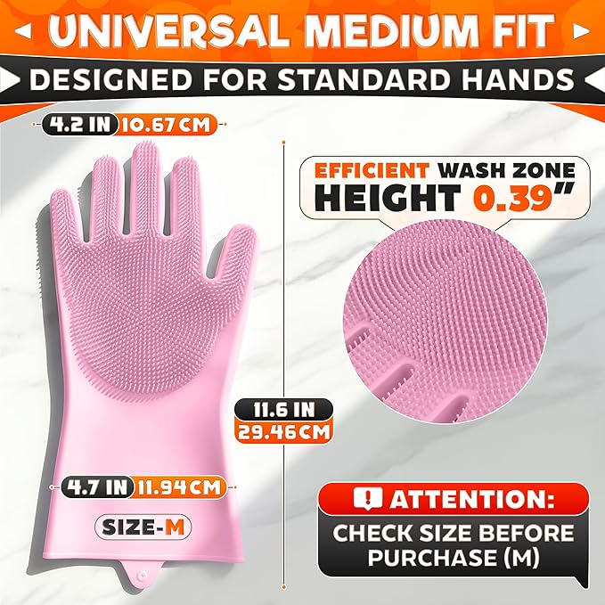 ALPENKOK Silicone Dishwashing Gloves with Scrubber – Non-Slip Silicone Gloves wor Washing Dishes | Household Use
