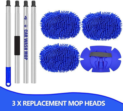 63” Long Handle Car Wash Brush Microfibre Extendable Cleaning Mop Mitt for Caravan Truck Van Tyre Window Wheel Roof 2 in 1 Interior Duster Remover Scratch Free Clean Product 3 Replacement Head