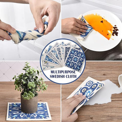 WILLBOND 9 Pieces Blue Style Swedish Kitchen Dishcloths Reusable Absorbent Hand Towels Sponge Cloth for Baking Cooking Kitchen Home Decoration Housewarming Gift