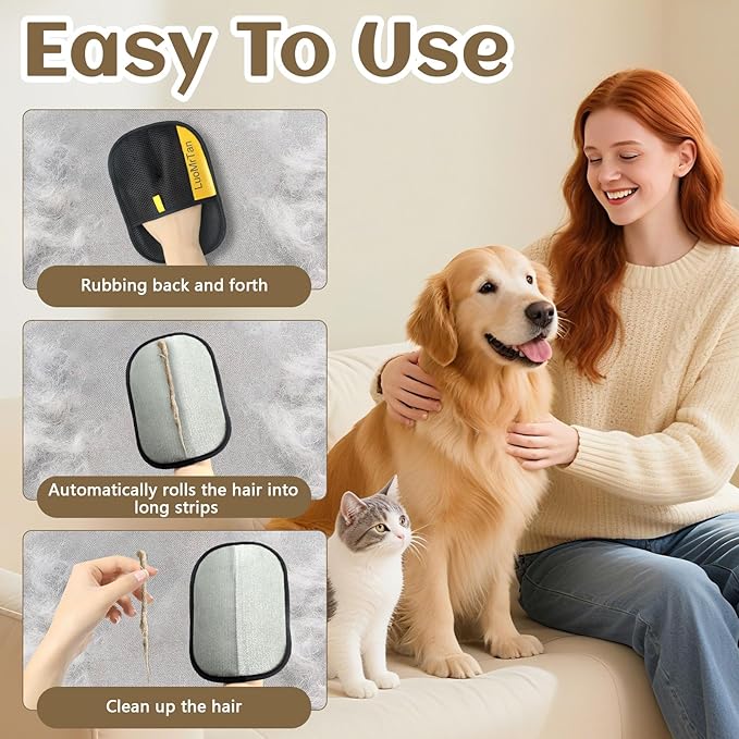 2 Pack Pet Hair Removal Gloves[Upgraded Thickened Version], Reusable Electrostatic Pet Hair Remover for Dog & Cat Hairfor Couch, Furniture, Car Seat, Carpet, Clothing (Black-up)