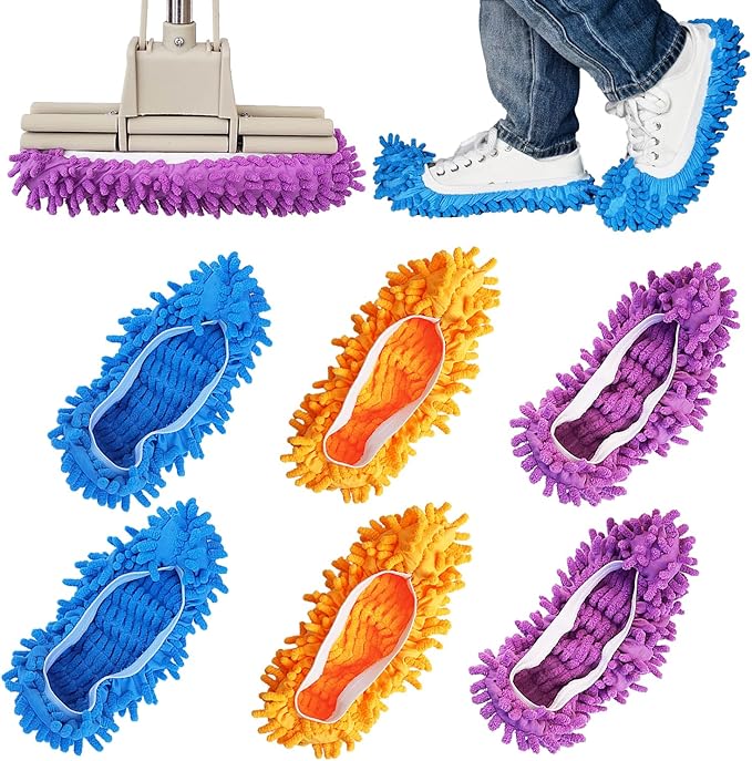3 Pairs Shoes Cover Duster, Reusable Mop Slippers, Microfiber Dust Mops, Multi Purpose Floor Cleaning Shoes, Feather Duster for Bathroom, Office, Kitchen, House Polishing Cleaning