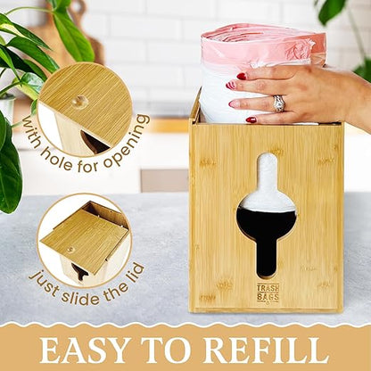 Extra Large Trash Bag Dispenser Holder, Fits 13,30,33 Gallon & Large Rolls, Wall Mount or Under Sink Organizer with 3 Rubber Bands, Kitchen & Pantry Garbage Bag Storage.