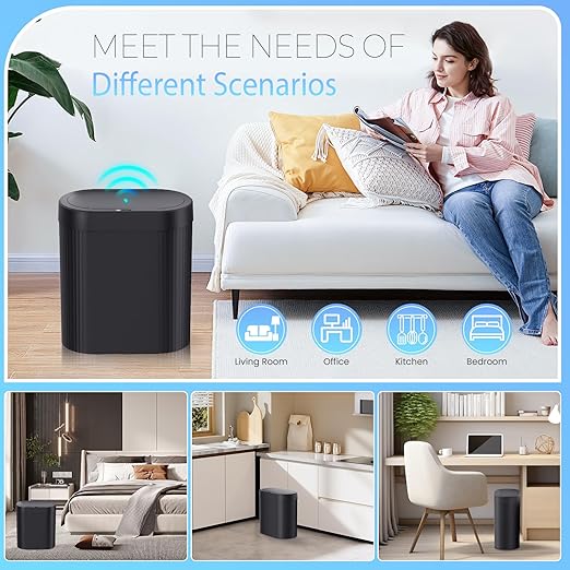jinligogo 5 Gallon Bathroom Trash Can with Lid, Automatic Motion Sensor Black Trash Can, Touchless Slim Waterproof Garbage Bin for Kitchen, Bedroom, Office, and Bathroom